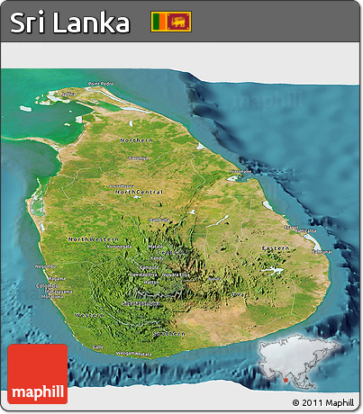 Satellite Panoramic Map of Sri Lanka, political shades outside, satellite sea