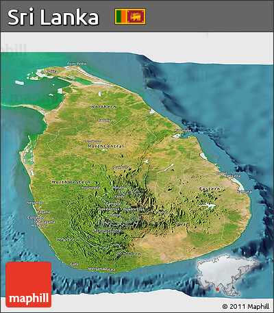 Satellite Panoramic Map of Sri Lanka, political shades outside, satellite sea