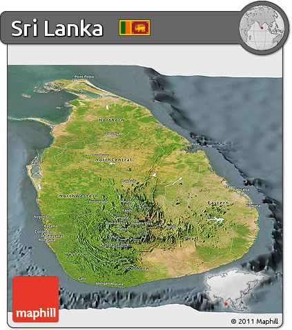 Satellite Panoramic Map of Sri Lanka, semi-desaturated