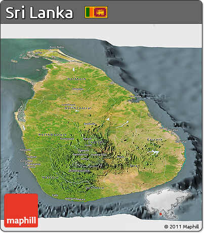 Satellite Panoramic Map of Sri Lanka, semi-desaturated
