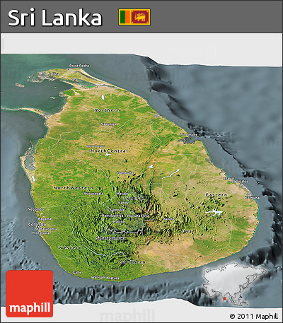 Satellite Panoramic Map of Sri Lanka, semi-desaturated