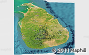 Satellite Panoramic Map of Sri Lanka, shaded relief outside, satellite sea