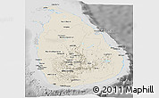 Shaded Relief Panoramic Map of Sri Lanka, desaturated