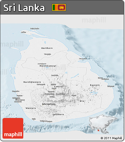 Silver Style Panoramic Map of Sri Lanka, single color outside