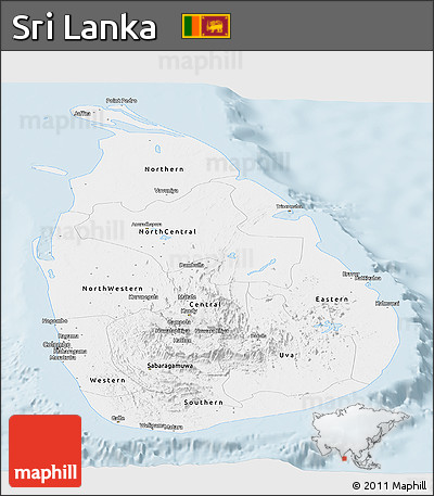 Silver Style Panoramic Map of Sri Lanka, single color outside