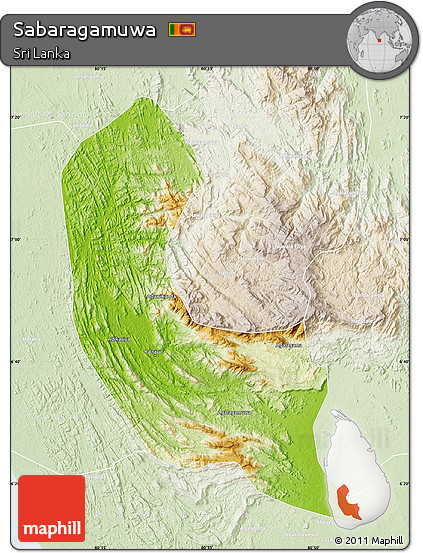 Physical Map of Sabaragamuwa, lighten