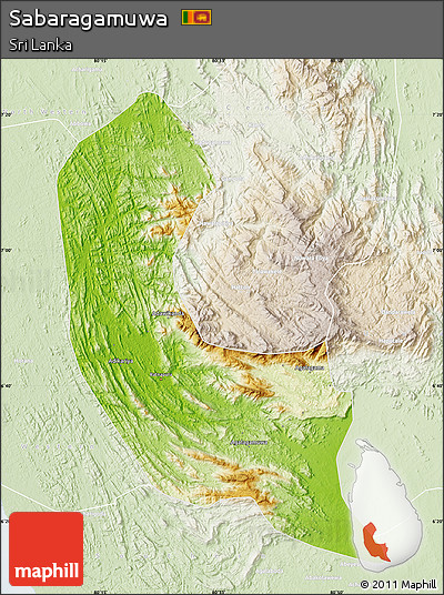 Physical Map of Sabaragamuwa, lighten