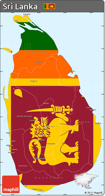 Flag Simple Map of Sri Lanka, single color outside, flag rotated