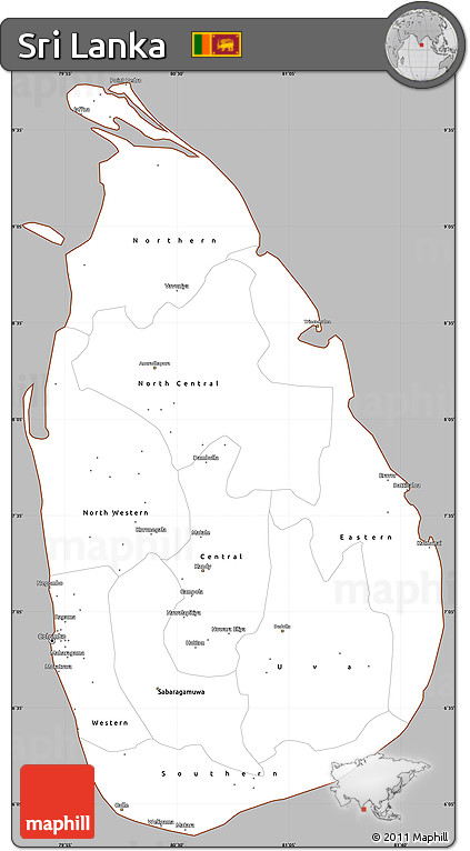 Gray Simple Map of Sri Lanka, cropped outside