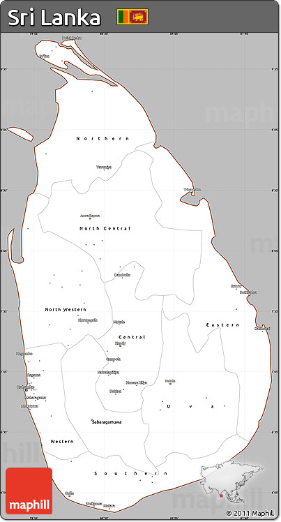 Gray Simple Map of Sri Lanka, cropped outside