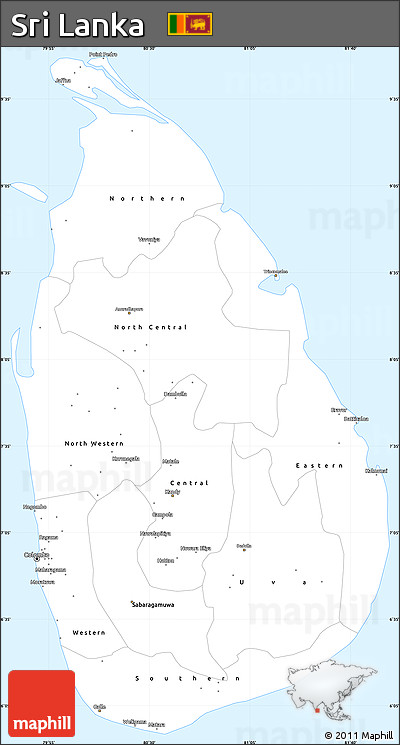 Gray Simple Map of Sri Lanka, single color outside