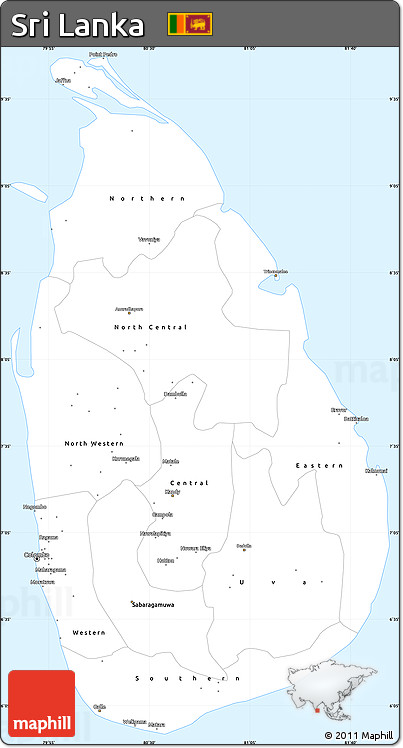 Gray Simple Map of Sri Lanka, single color outside