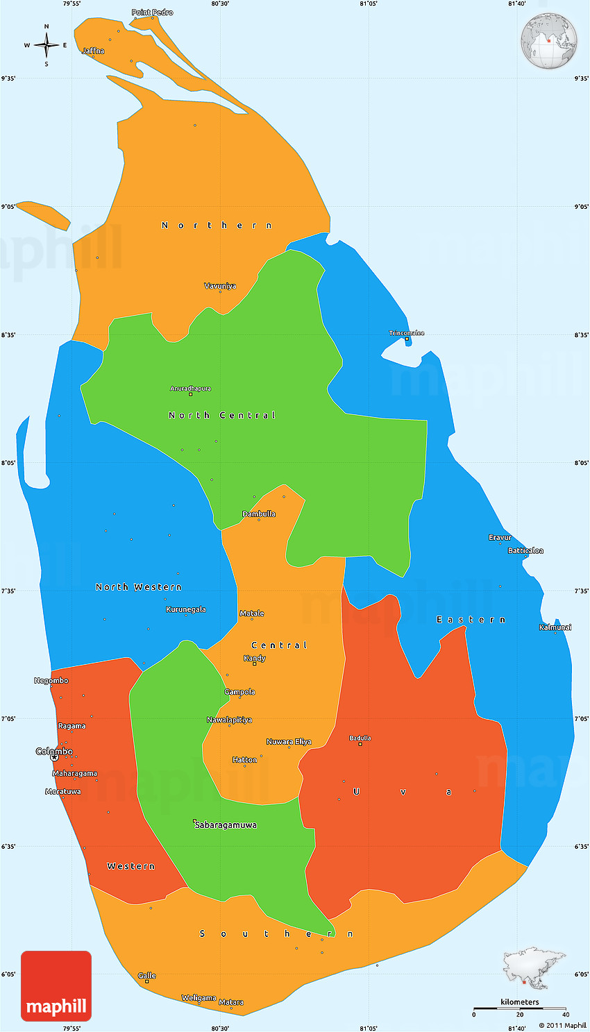 Sri Lanka Regionen Karte