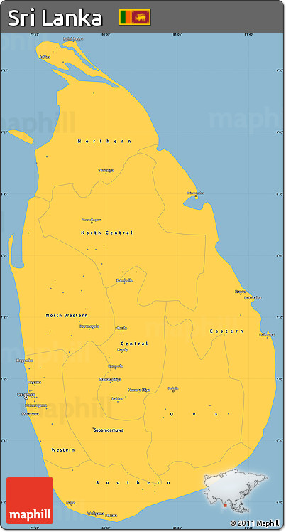 Savanna Style Simple Map of Sri Lanka, single color outside