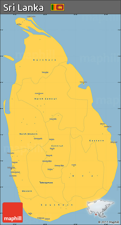 Savanna Style Simple Map of Sri Lanka, single color outside