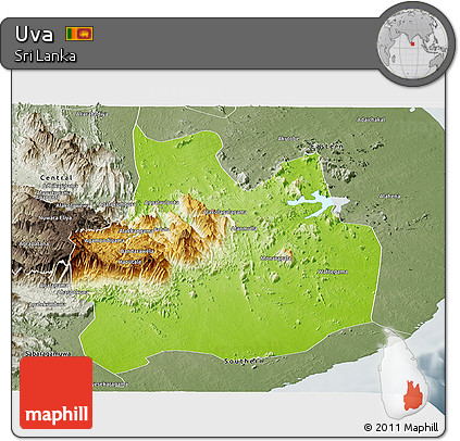Physical Panoramic Map of Uva, semi-desaturated