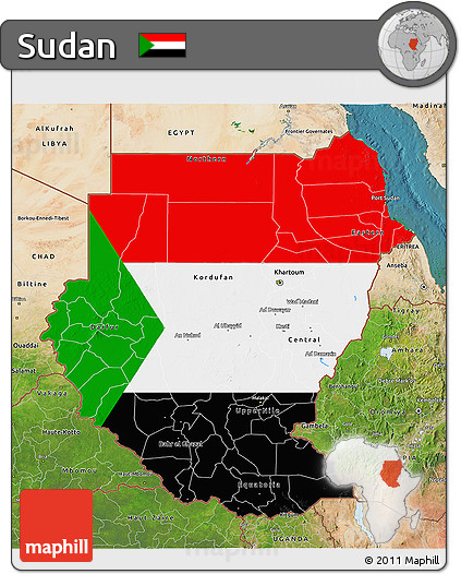 Flag 3D Map of Sudan, satellite outside