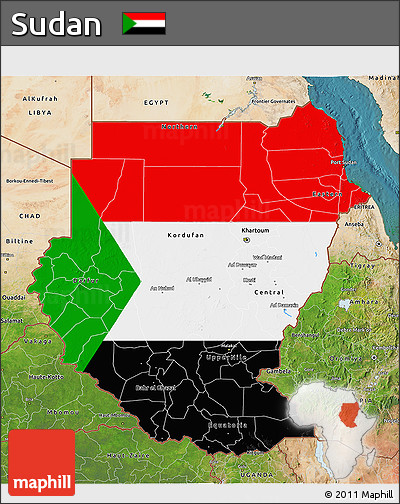 Flag 3D Map of Sudan, satellite outside