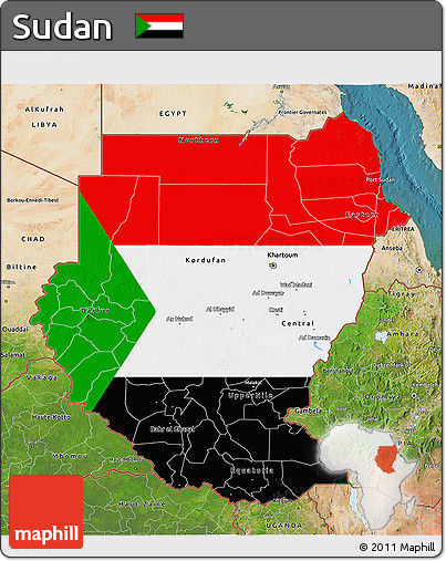 Flag 3D Map of Sudan, satellite outside