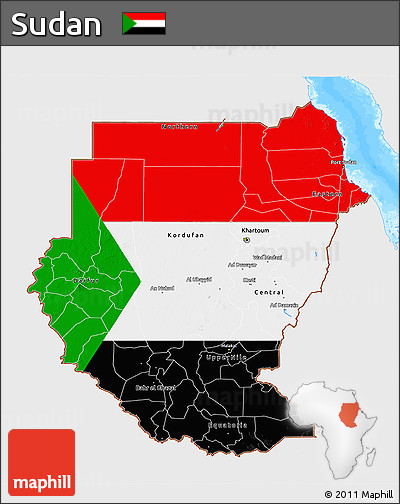 Flag 3D Map of Sudan, single color outside, bathymetry sea