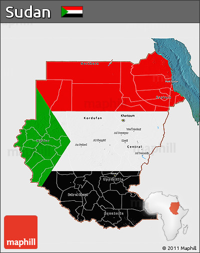 Flag 3D Map of Sudan, single color outside, satellite sea
