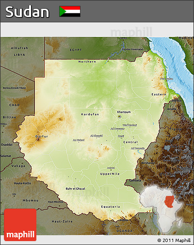 Physical 3D Map of Sudan, darken, land only