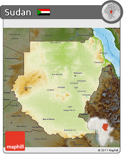 Physical 3D Map of Sudan, darken, land only