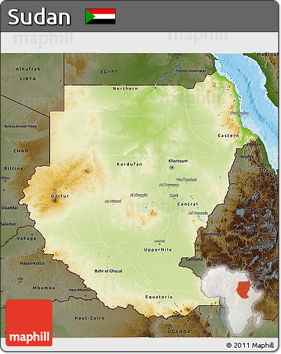 Physical 3D Map of Sudan, darken, land only