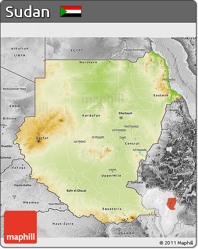 Physical 3D Map of Sudan, desaturated