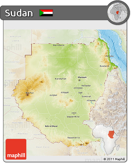 Physical 3D Map of Sudan, lighten, land only