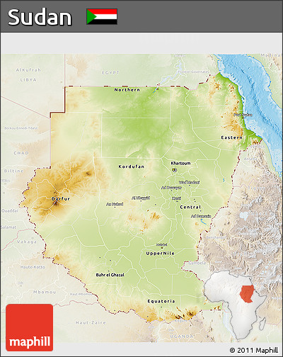 Physical 3D Map of Sudan, lighten, land only