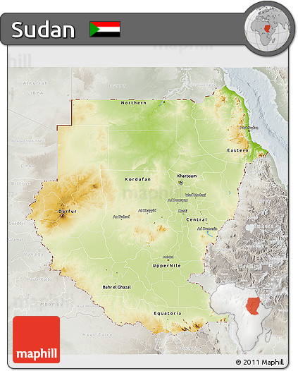 Physical 3D Map of Sudan, lighten, semi-desaturated