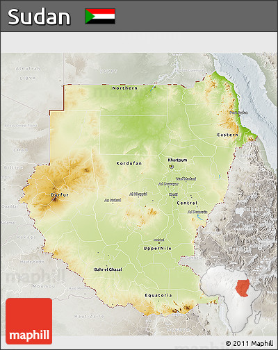 Physical 3D Map of Sudan, lighten, semi-desaturated