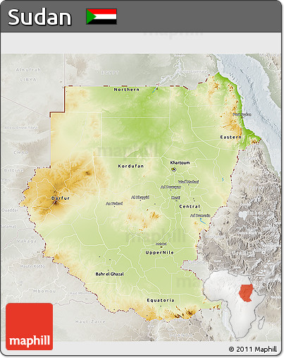 Physical 3D Map of Sudan, lighten, semi-desaturated