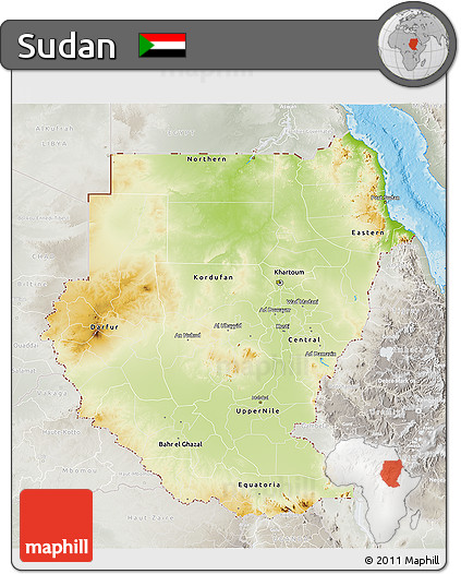 Physical 3D Map of Sudan, lighten, semi-desaturated, land only