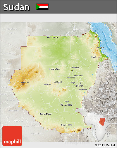 Physical 3D Map of Sudan, lighten, semi-desaturated, land only