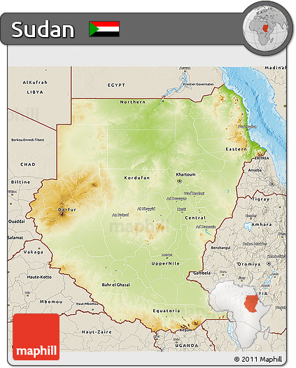 Physical 3D Map of Sudan, shaded relief outside