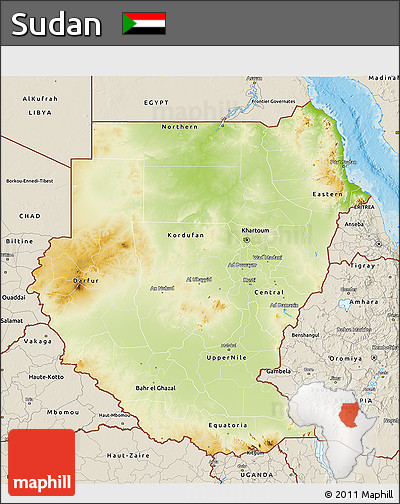 Physical 3D Map of Sudan, shaded relief outside