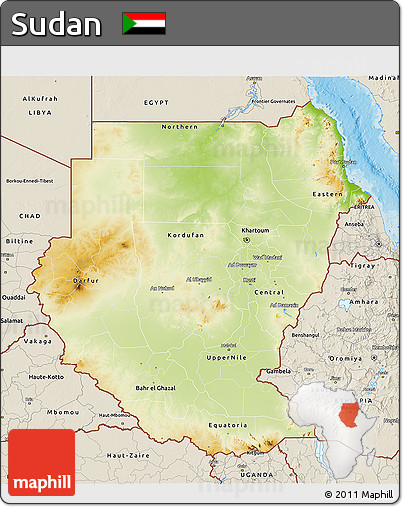 Physical 3D Map of Sudan, shaded relief outside