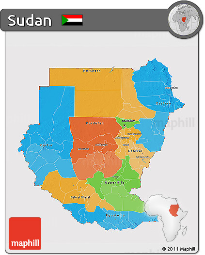 Political 3D Map of Sudan, cropped outside