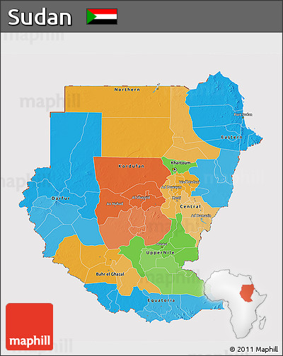 Political 3D Map of Sudan, cropped outside