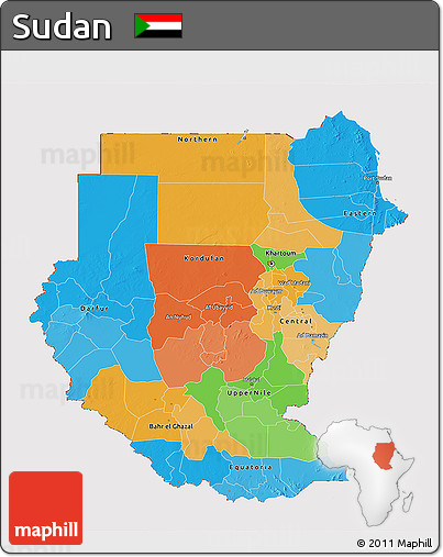 Political 3D Map of Sudan, cropped outside