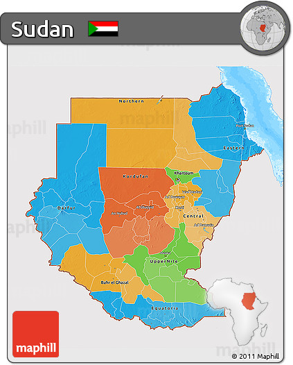 Political 3D Map of Sudan, single color outside, bathymetry sea