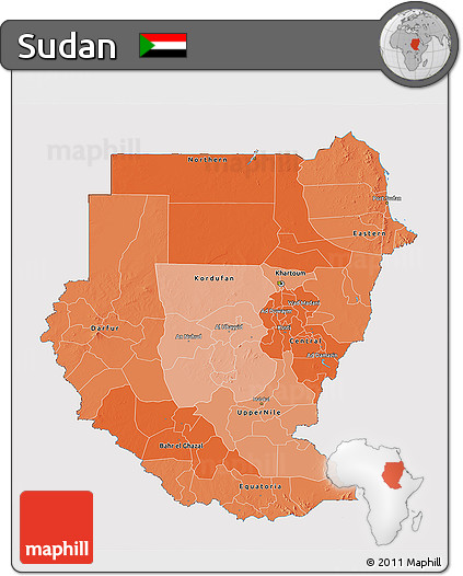Political Shades 3D Map of Sudan, cropped outside