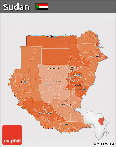Political Shades 3D Map of Sudan, cropped outside
