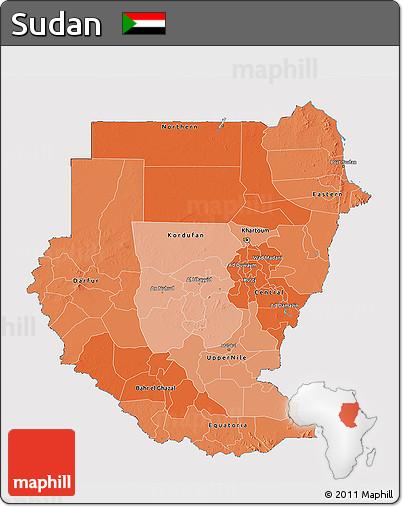 Political Shades 3D Map of Sudan, cropped outside