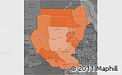 Political Shades 3D Map of Sudan, darken, desaturated