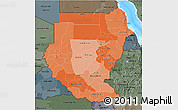Political Shades 3D Map of Sudan, darken, semi-desaturated, land only
