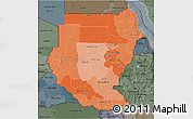 Political Shades 3D Map of Sudan, darken, semi-desaturated