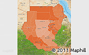 Political Shades 3D Map of Sudan, satellite outside, bathymetry sea